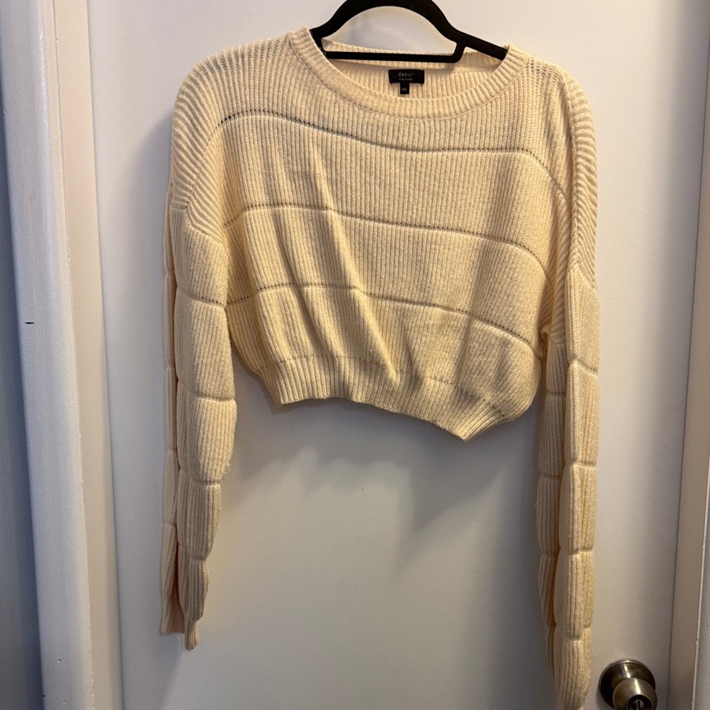 Debut Cream Textured Crew Neck Sweater